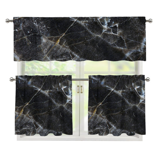 Black Grey Marble Print 3 Piece Kitchen Curtains