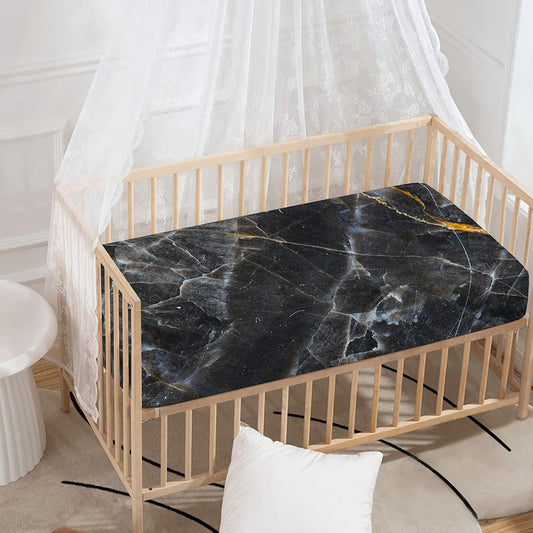 Black Grey Marble Print Baby Crib Sheet