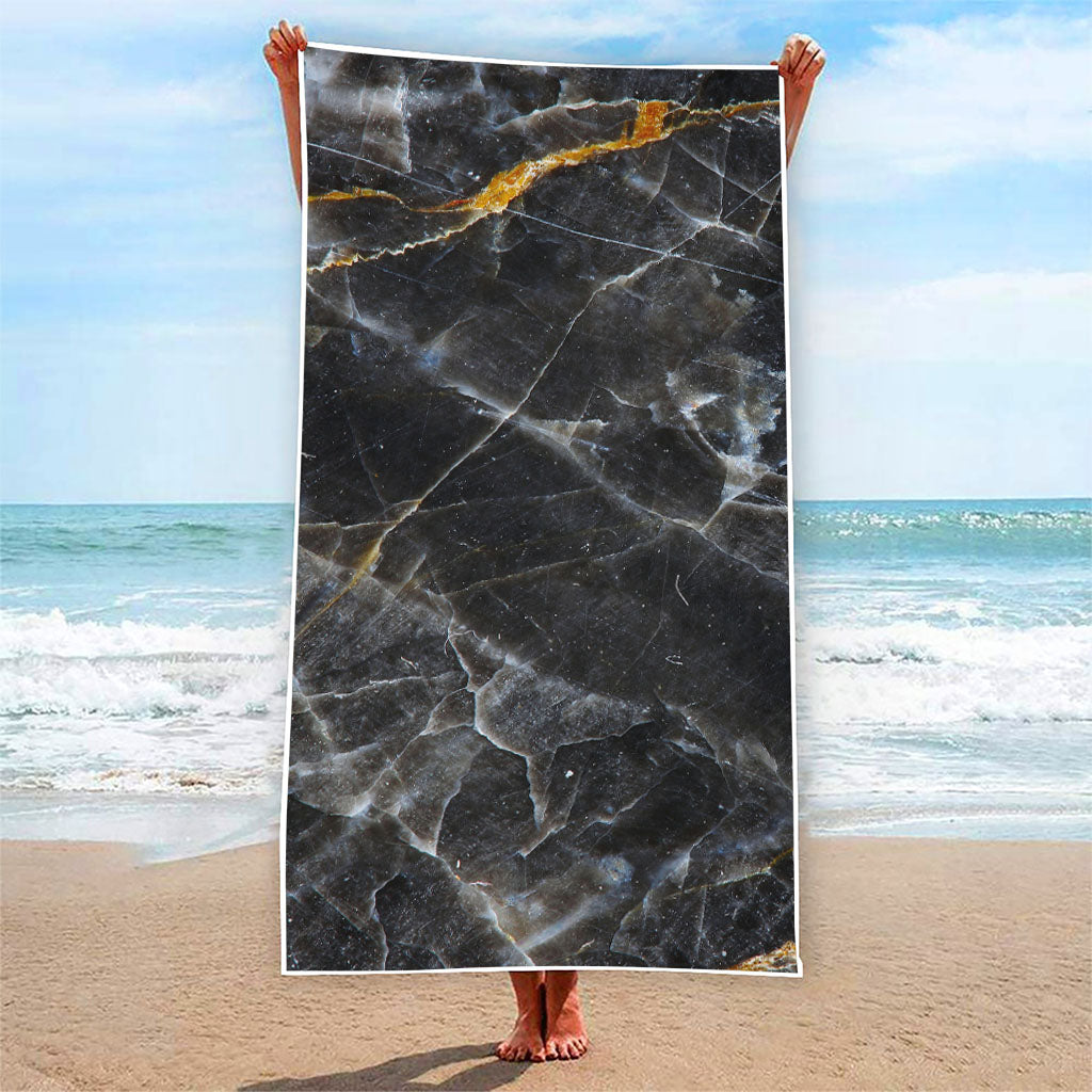 Black Grey Marble Print Beach Towel