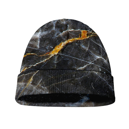 Black Grey Marble Print Beanie