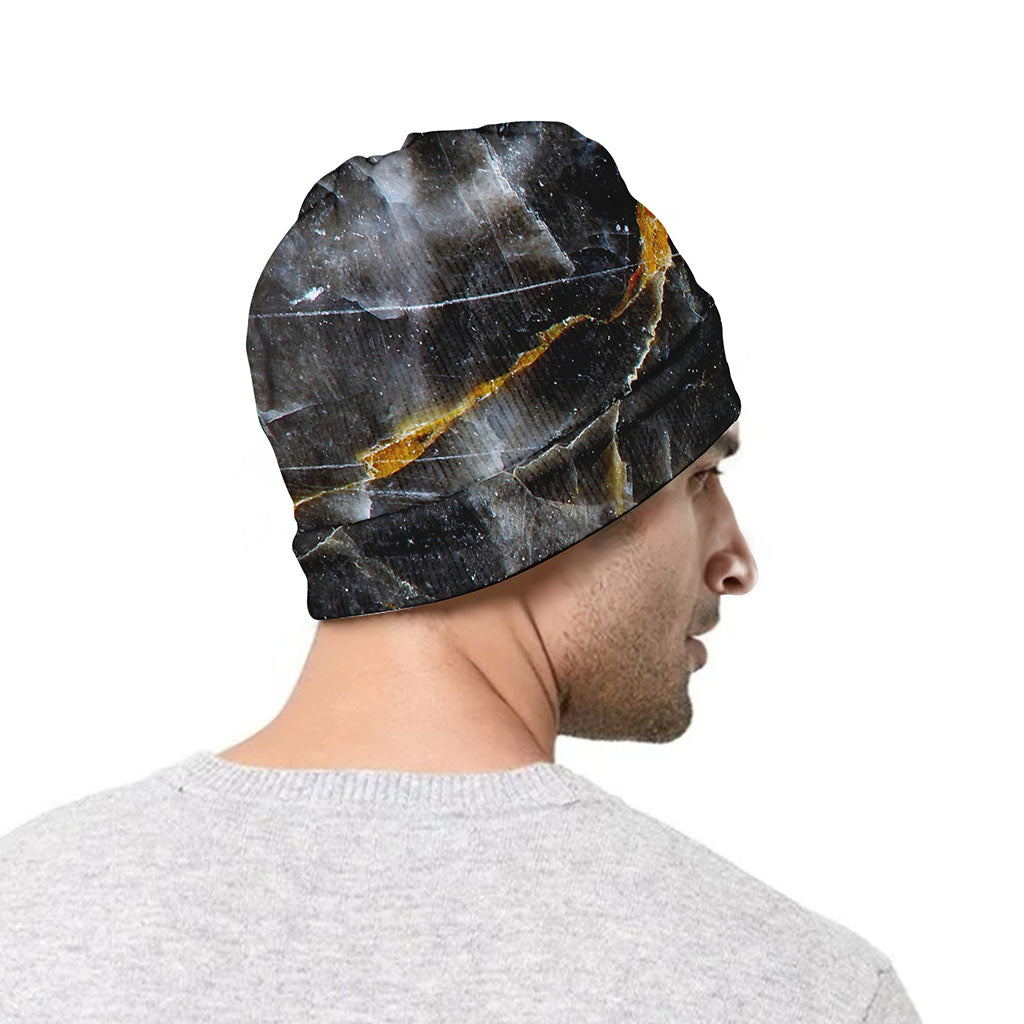Black Grey Marble Print Beanie