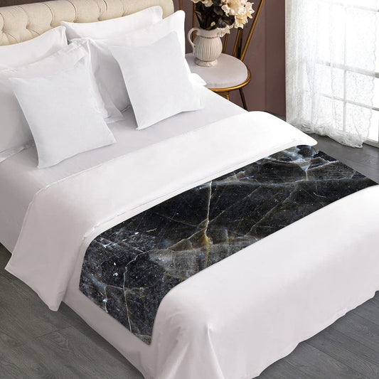 Black Grey Marble Print Bed Runner