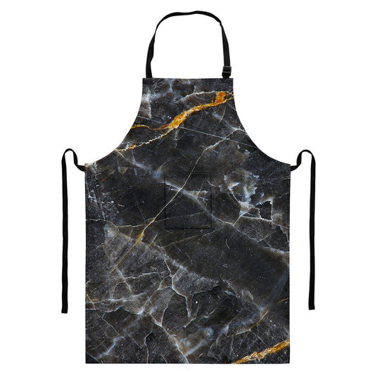 Black Grey Marble Print Bib Apron With Pocket