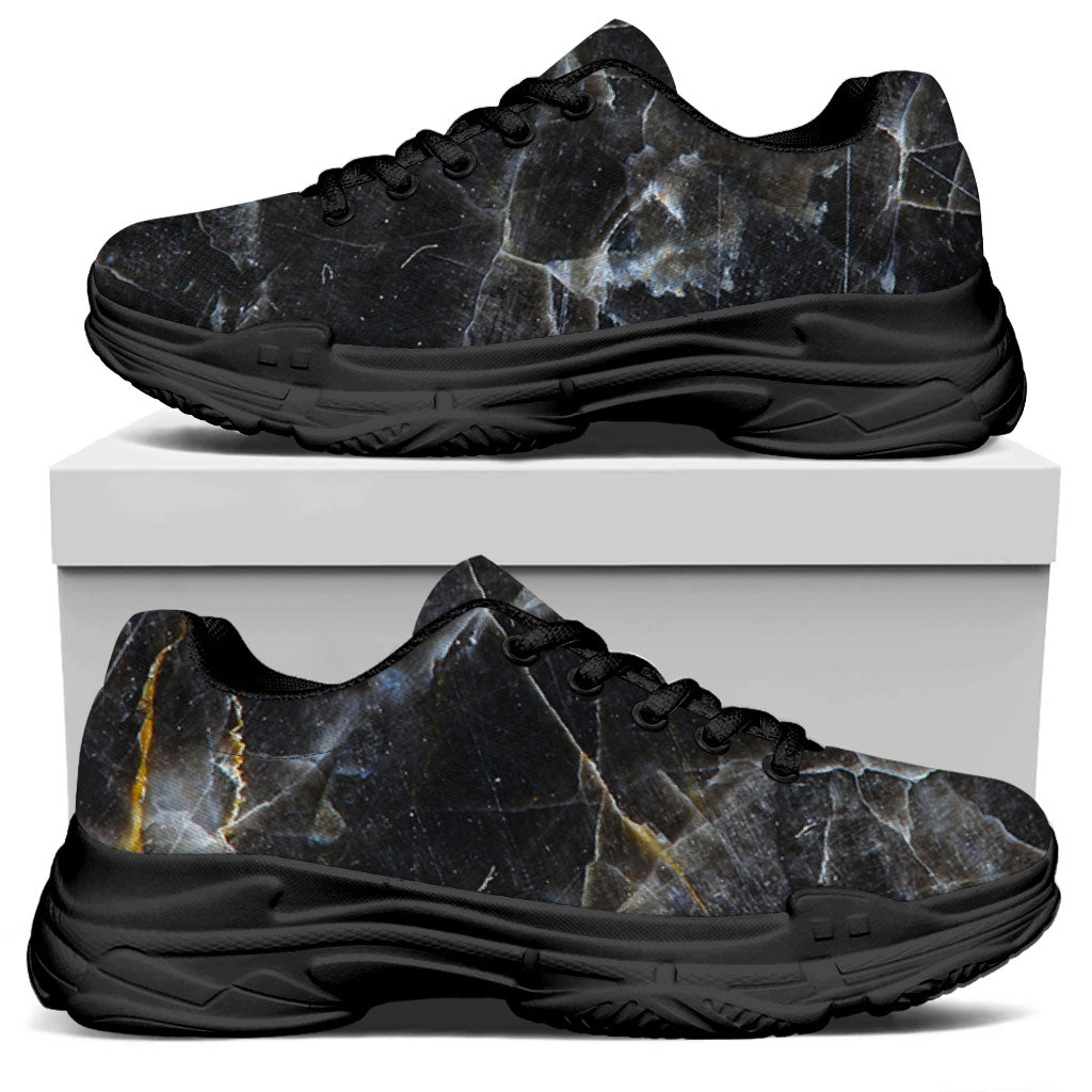 Black Grey Marble Print Black Chunky Shoes
