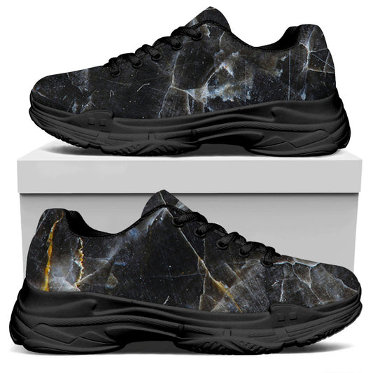 Black Grey Marble Print Black Chunky Shoes