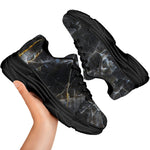 Black Grey Marble Print Black Chunky Shoes