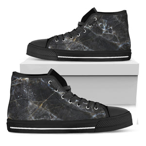 Black Grey Marble Print Black High Top Sneakers