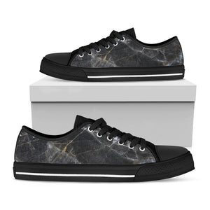 Black Grey Marble Print Black Low Top Sneakers