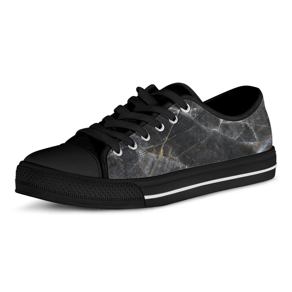 Black Grey Marble Print Black Low Top Sneakers