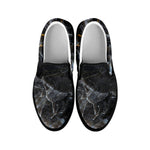 Black Grey Marble Print Black Slip On Sneakers