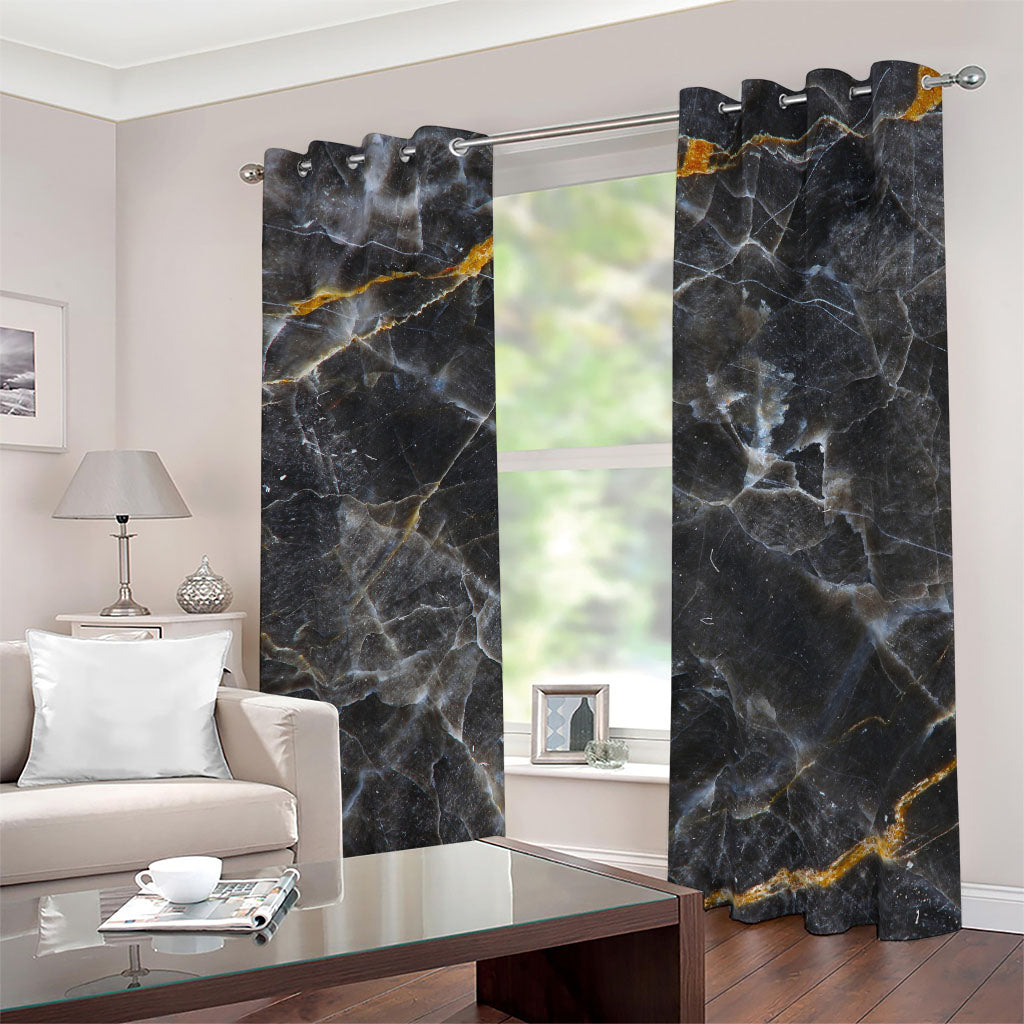 Black Grey Marble Print Blackout Grommet Curtains
