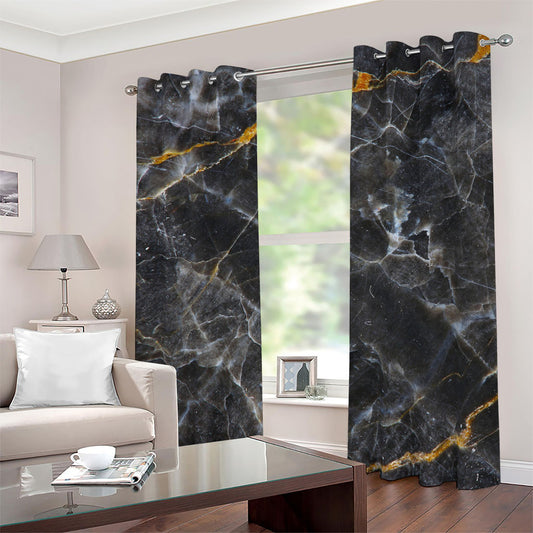 Black Grey Marble Print Blackout Grommet Curtains
