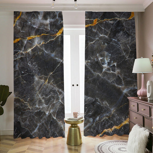 Black Grey Marble Print Blackout Pencil Pleat Curtains