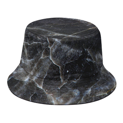 Black Grey Marble Print Bucket Hat