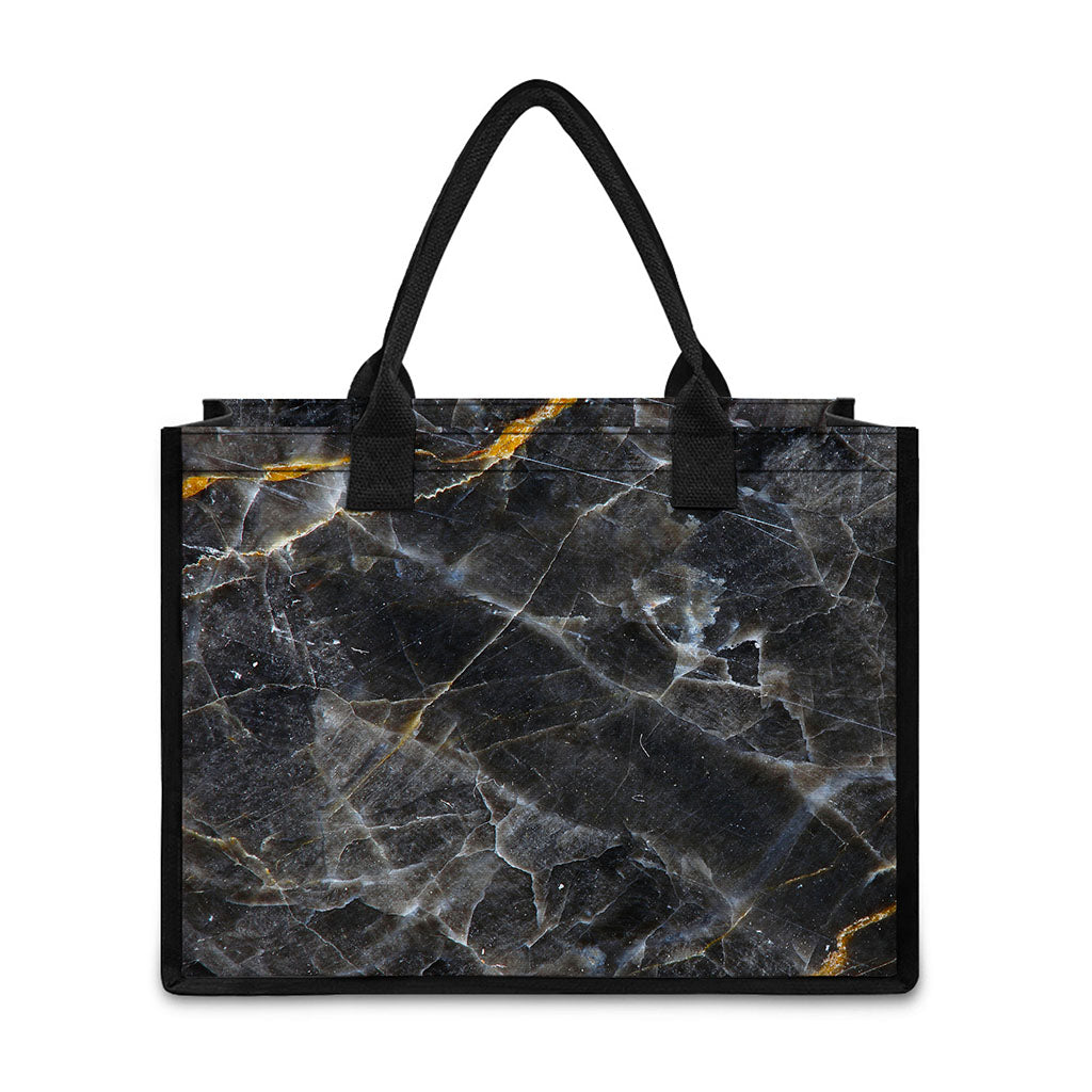Black Grey Marble Print Canvas Tote Bag