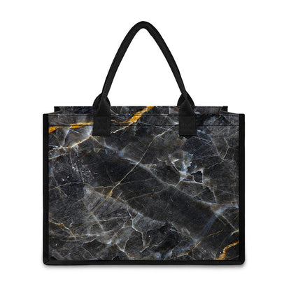Black Grey Marble Print Canvas Tote Bag