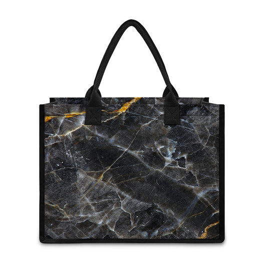 Black Grey Marble Print Canvas Tote Bag