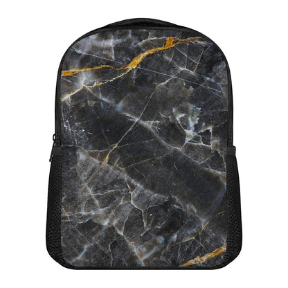 Black Grey Marble Print Casual Backpack