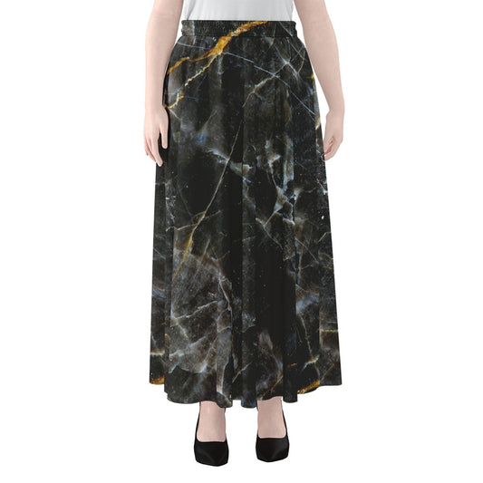 Black Grey Marble Print Chiffon Maxi Skirt