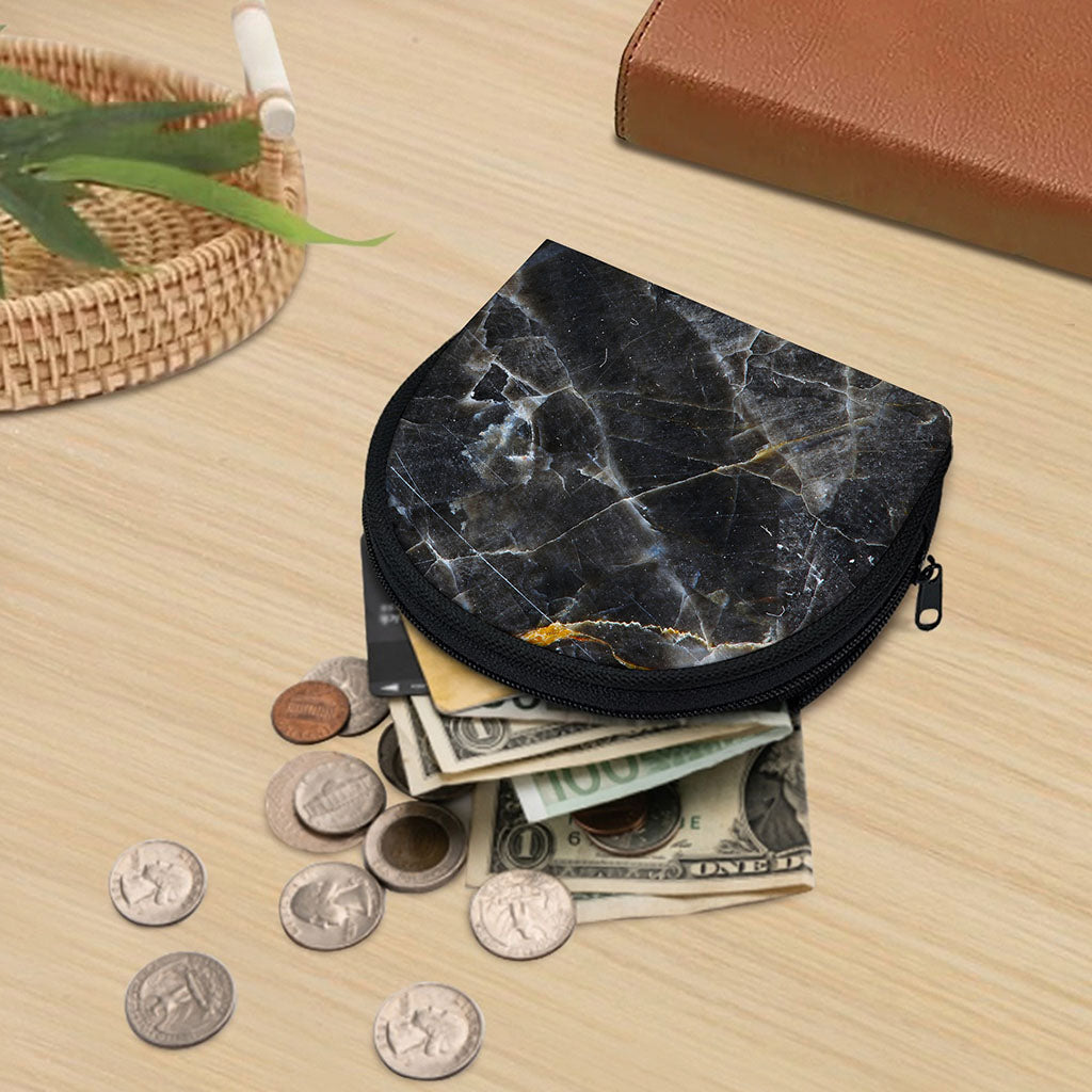 Black Grey Marble Print Coin Purse