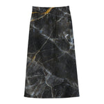 Black Grey Marble Print Cotton Front Slit Maxi Skirt