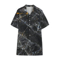 Black Grey Marble Print Cotton Hawaiian Shirt