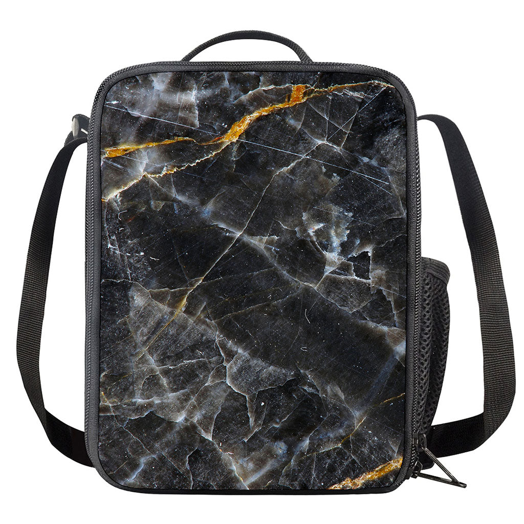 Black Grey Marble Print Crossbody Lunch Bag