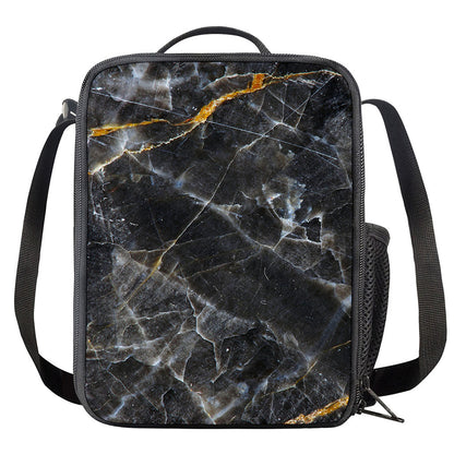 Black Grey Marble Print Crossbody Lunch Bag
