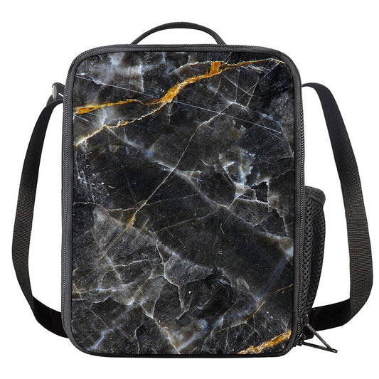 Black Grey Marble Print Crossbody Lunch Bag