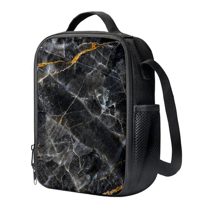Black Grey Marble Print Crossbody Lunch Bag