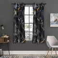 Black Grey Marble Print Grommet Curtain Panels