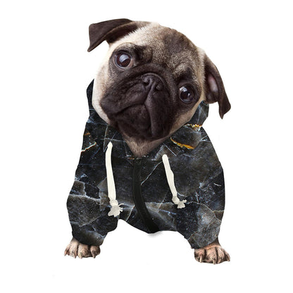 Black Grey Marble Print Dog Zip Up Hoodie