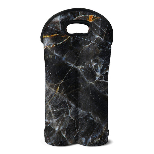Black Grey Marble Print Double Neoprene Wine Tote