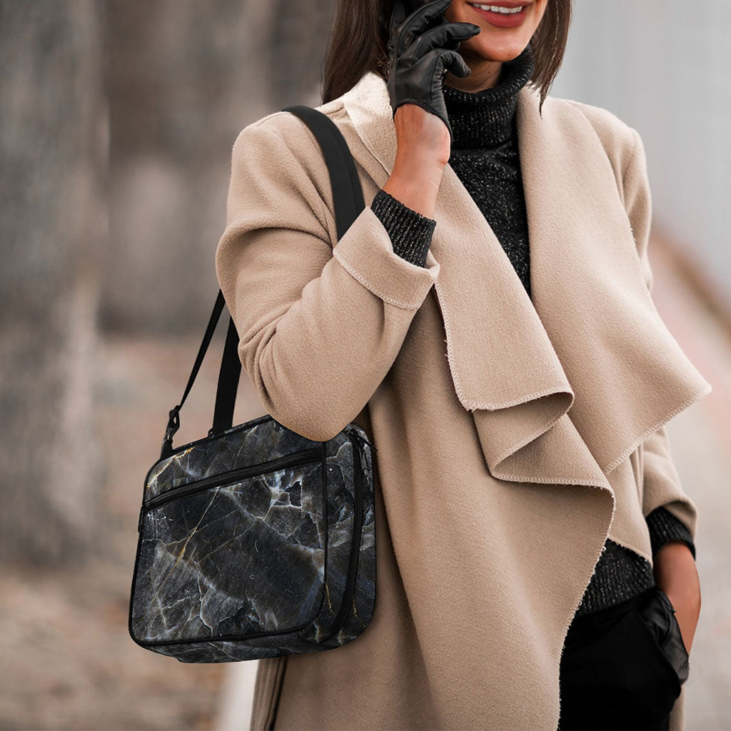 Black Grey Marble Print Double Strap Bible Bag