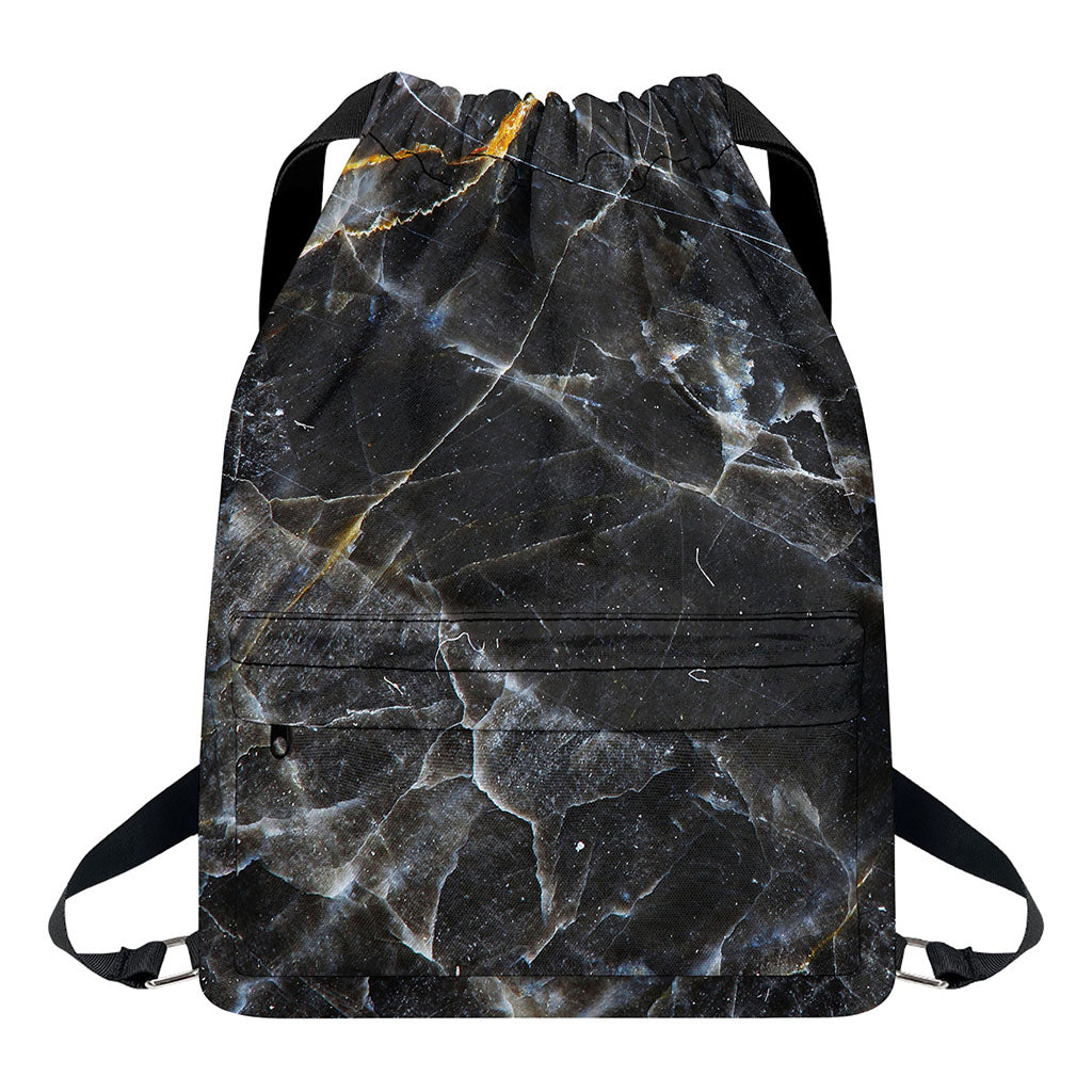Black Grey Marble Print Drawstring Backpack