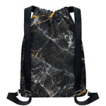 Black Grey Marble Print Drawstring Backpack