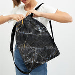 Black Grey Marble Print Drawstring Backpack