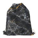 Black Grey Marble Print Drawstring Bag