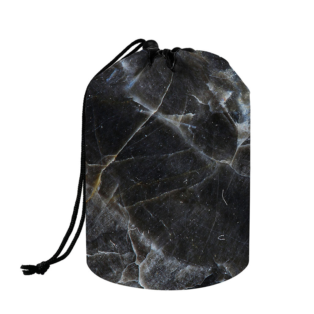 Black Grey Marble Print Drawstring Makeup Bag