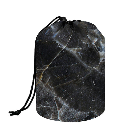 Black Grey Marble Print Drawstring Makeup Bag