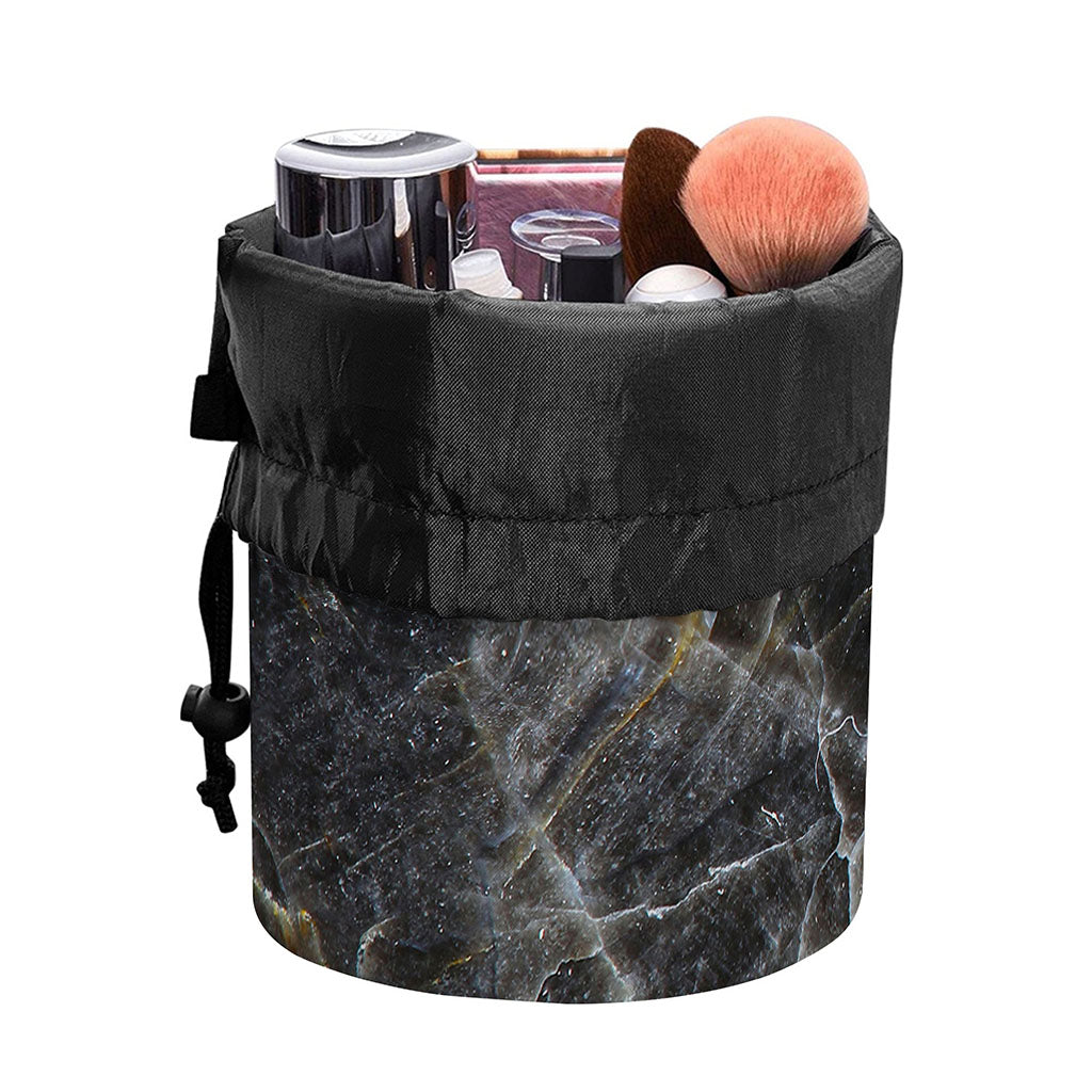 Black Grey Marble Print Drawstring Makeup Bag
