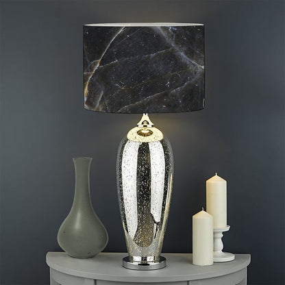 Black Grey Marble Print Drum Lamp Shade
