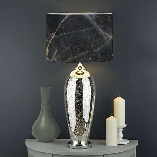 Black Grey Marble Print Drum Lamp Shade