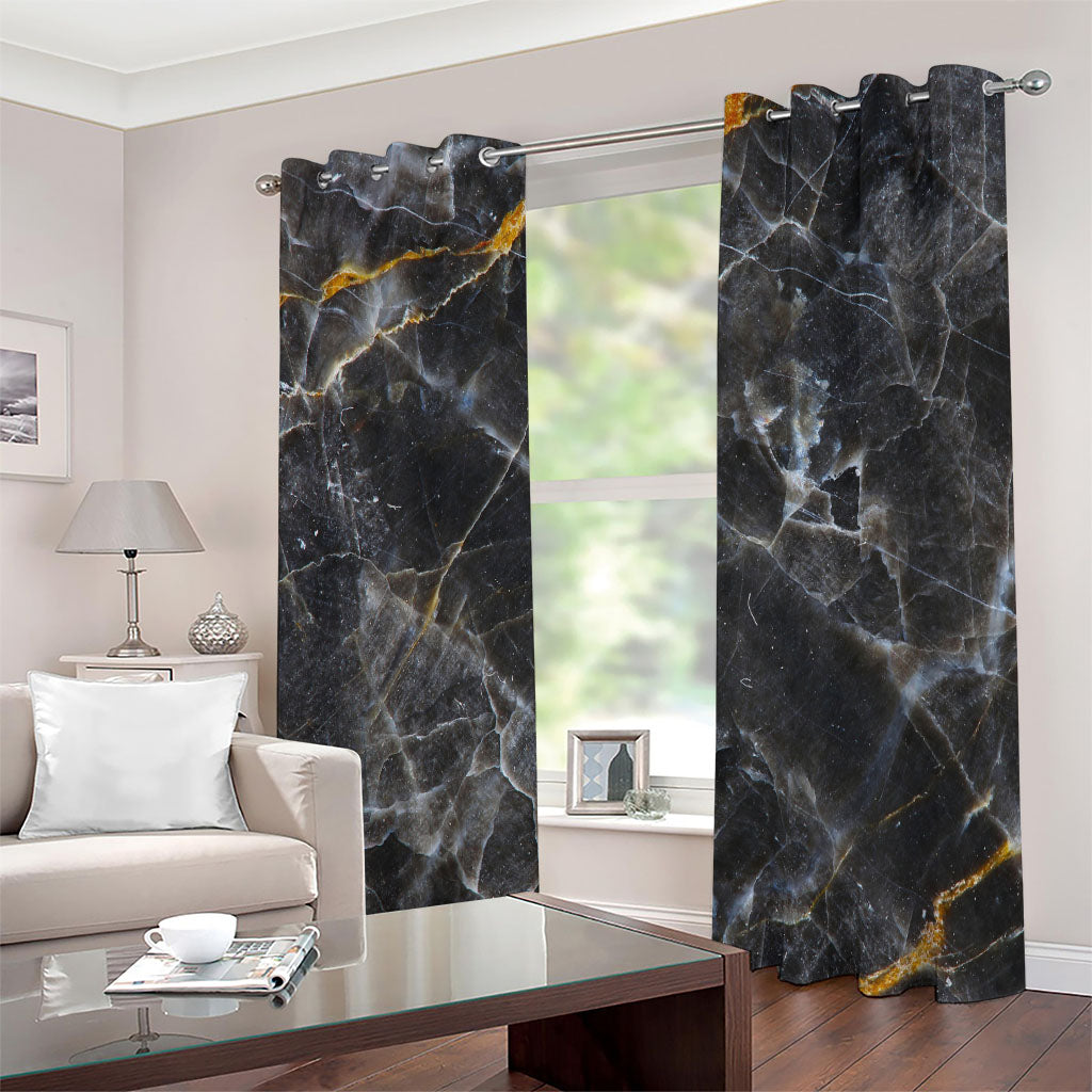 Black Grey Marble Print Extra Wide Grommet Curtains