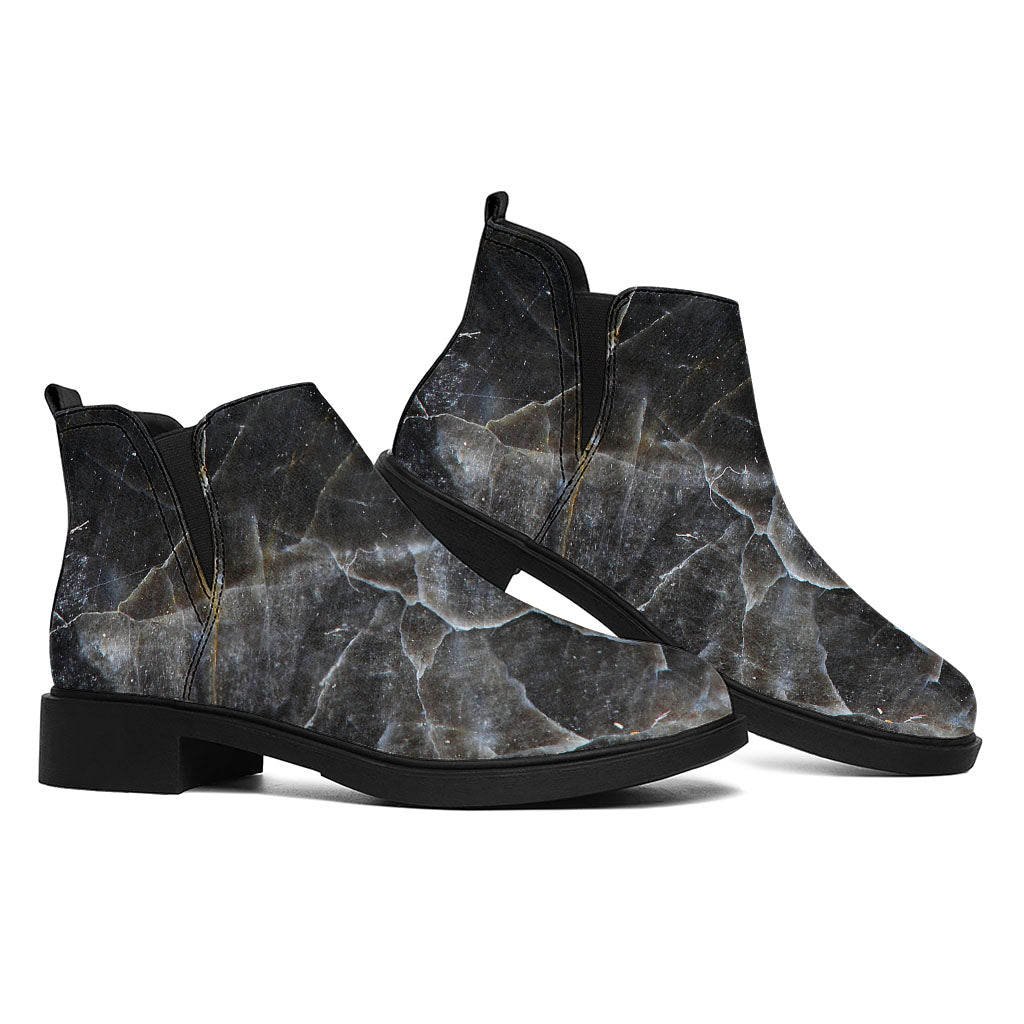 Black Grey Marble Print Flat Ankle Boots