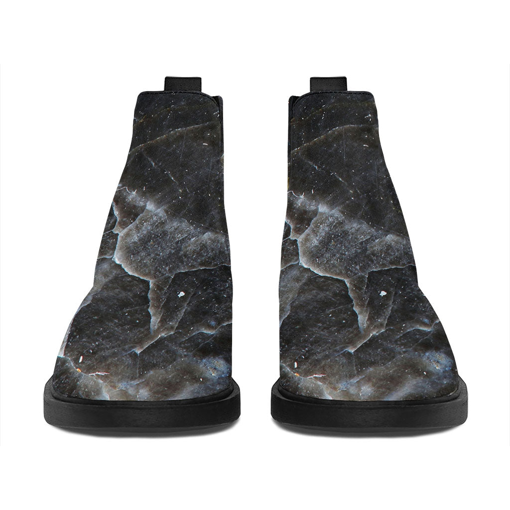 Black Grey Marble Print Flat Ankle Boots