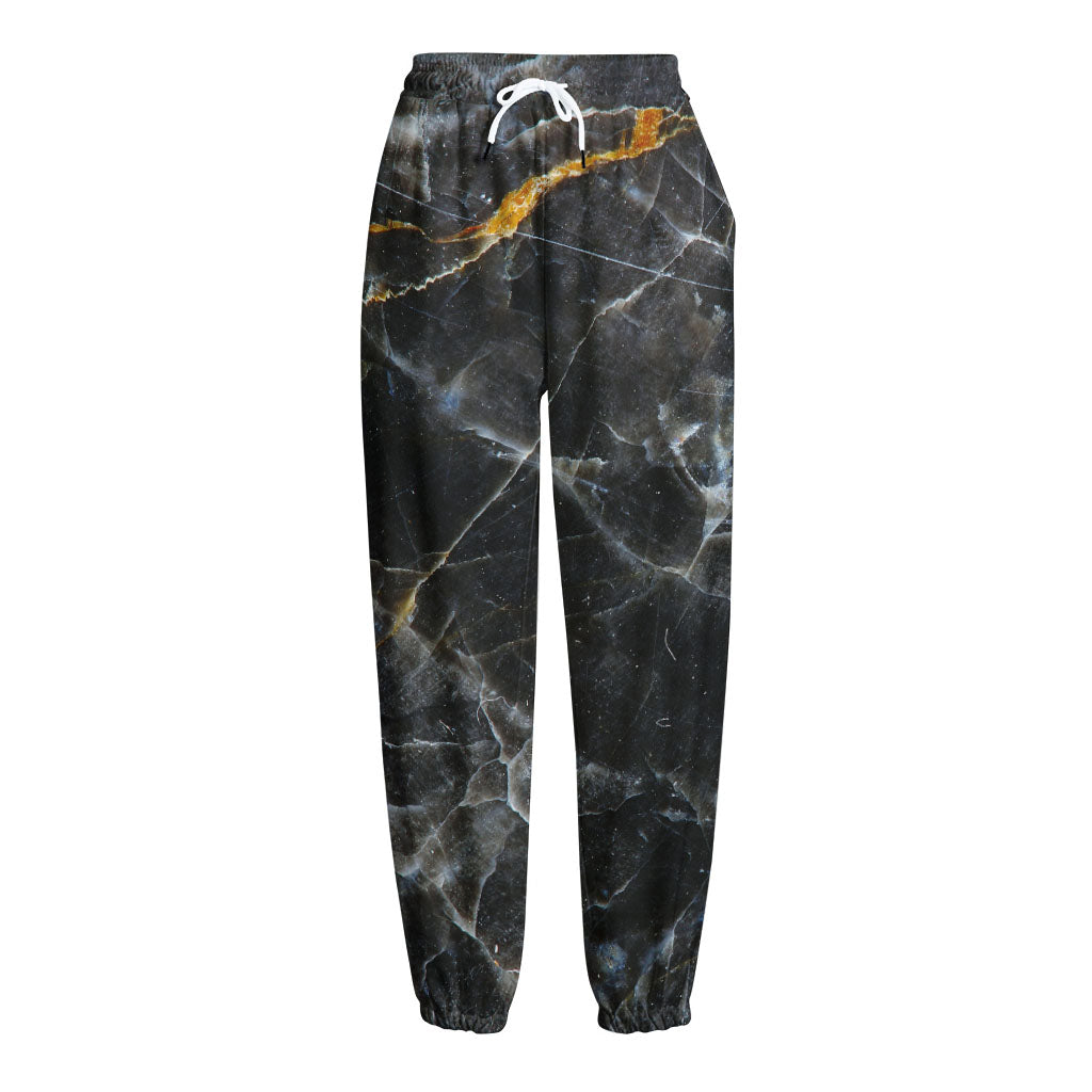Black Grey Marble Print Fleece Lined Knit Pants