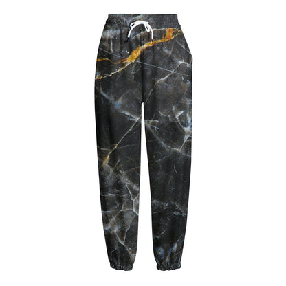 Black Grey Marble Print Fleece Lined Knit Pants