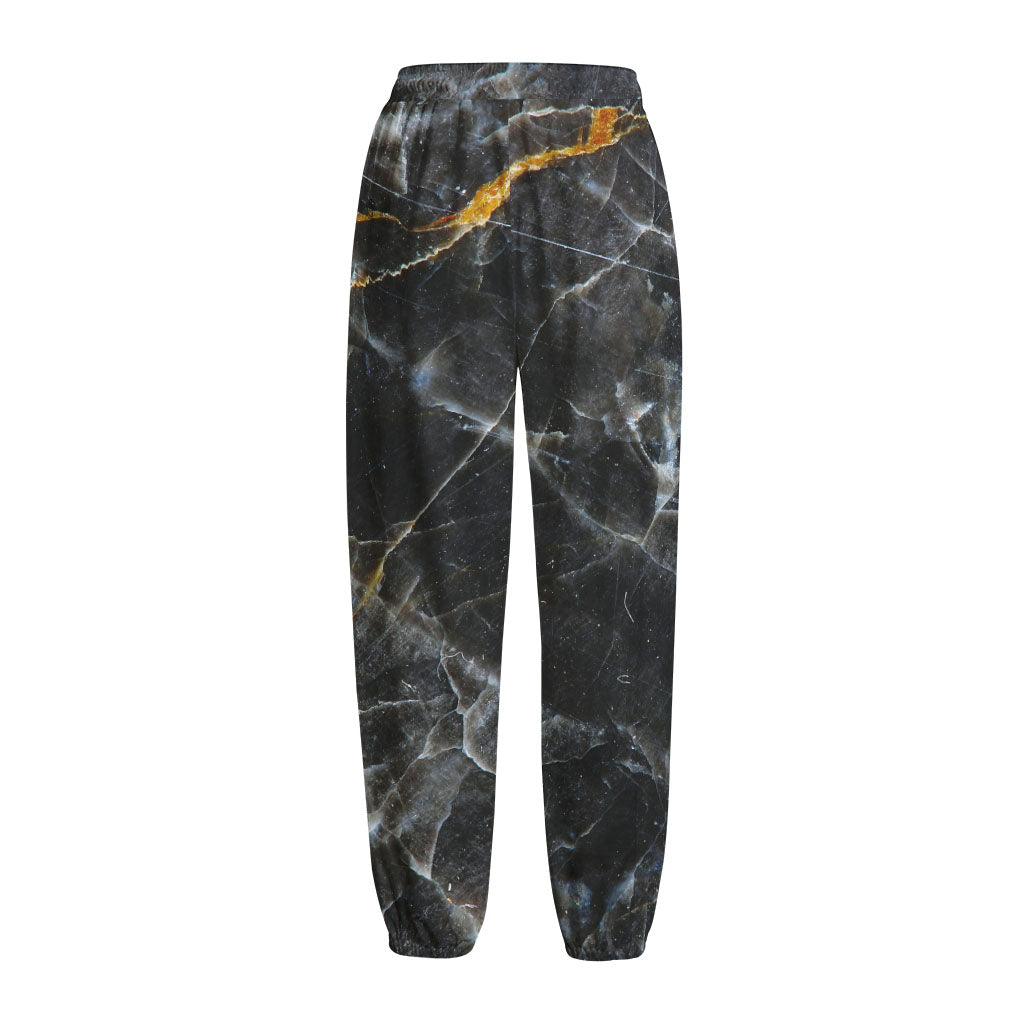 Black Grey Marble Print Fleece Lined Knit Pants