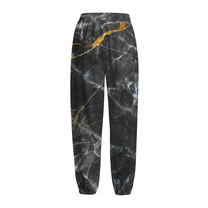 Black Grey Marble Print Fleece Lined Knit Pants
